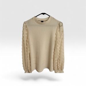 SHEIN Cream Blouse with Sheer Floral Sleeves